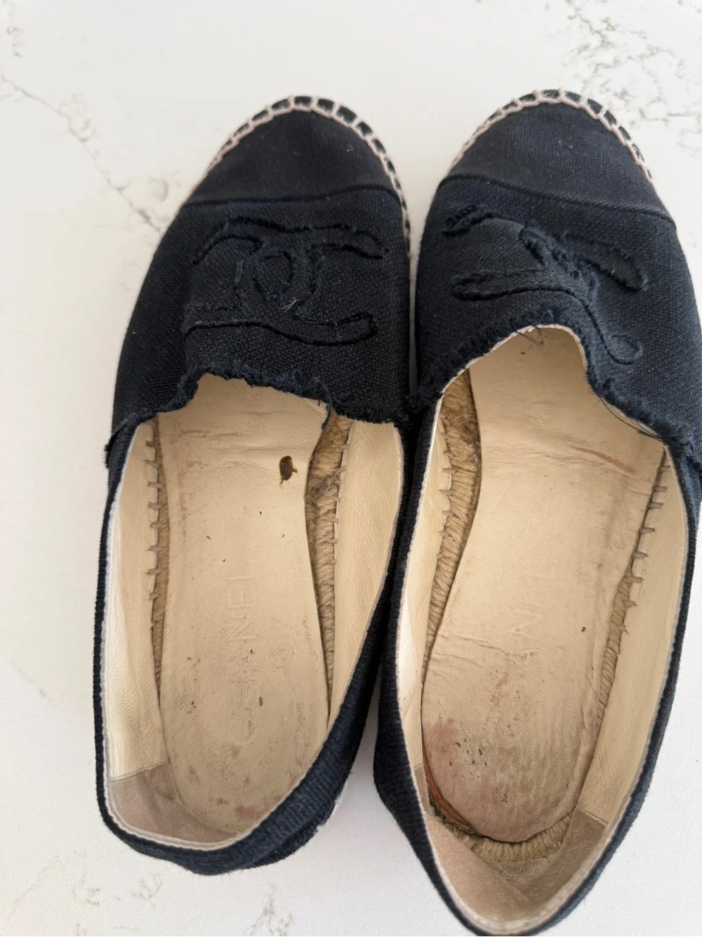 Chanel Black Canvas Espadrilles - Classic Logo Slip-On